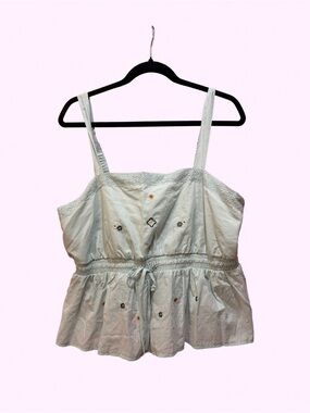 Celebrity Pink Light Blue Embroidered Smocked Peplum Cami